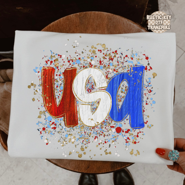 USA Splatter DTF Transfer, Ready to Press