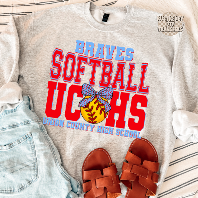 Union County Braves Softball DTF Transfer, Ready to Press