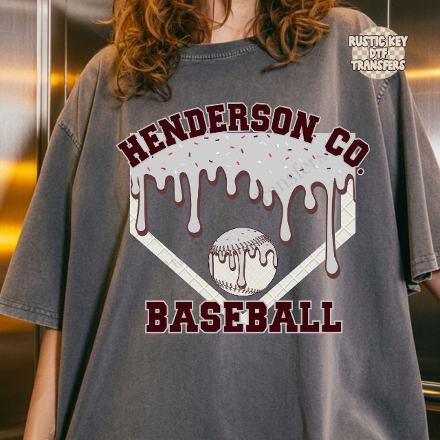 Henderson Co. Baseball drip DTF Transfer, Ready to Press