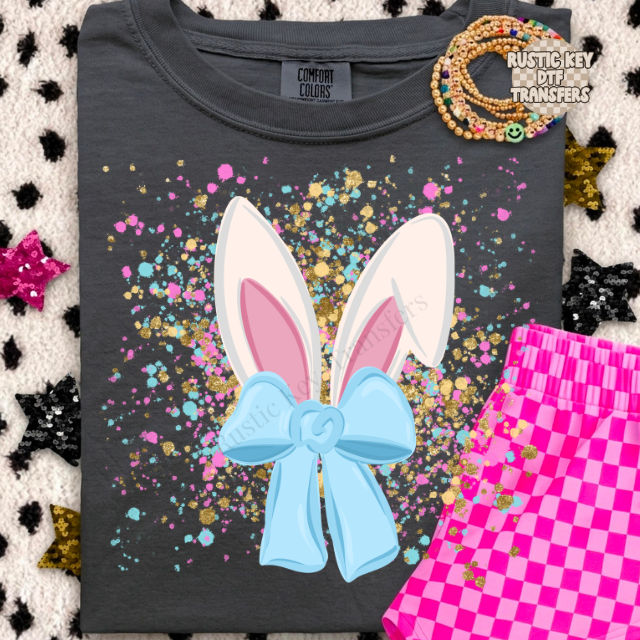 Splatter easter bunny ears DTF Transfer, Ready to Press