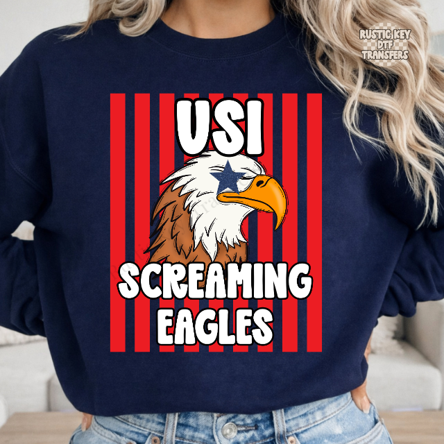 USI screaming eagles stripes red DTF Transfer, Ready to Press