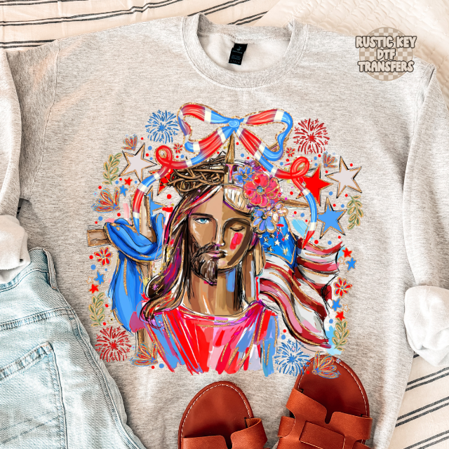 Jesus Liberty DTF Transfer, Ready to Press