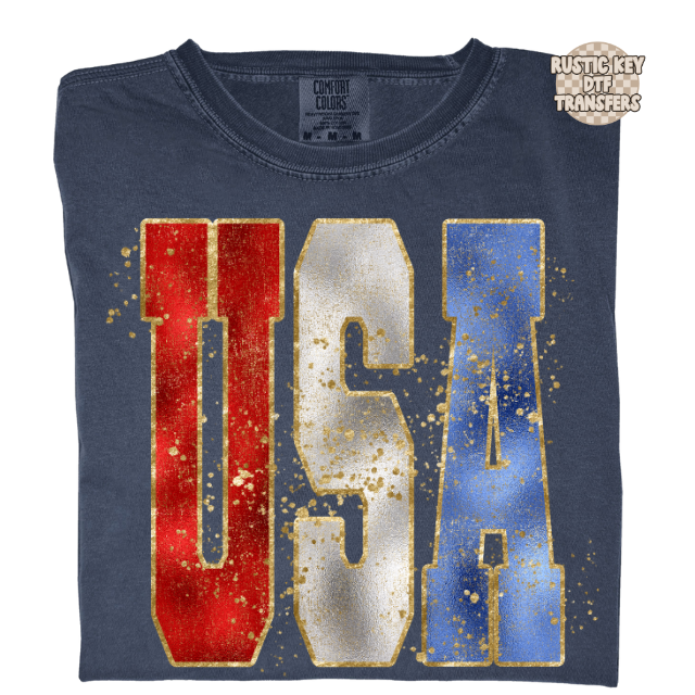 USA Metallic splatter DTF Transfer, Ready to Press