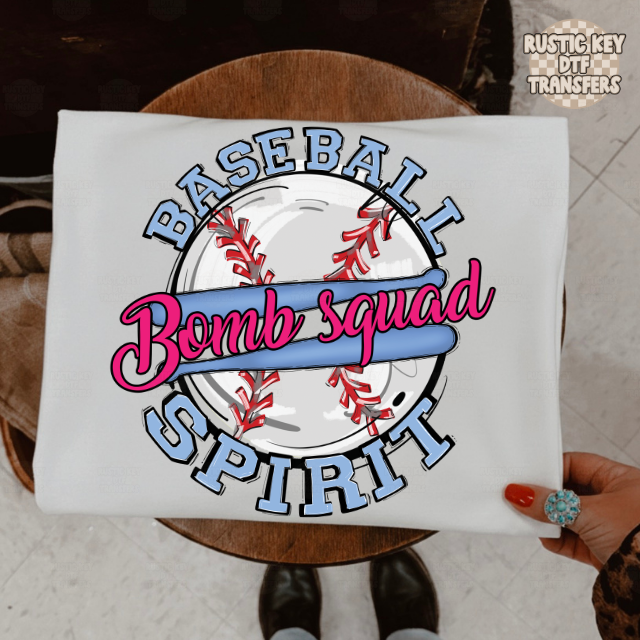 Bomb squad baseball spirit Bow DTF Transfer, Ready to Press