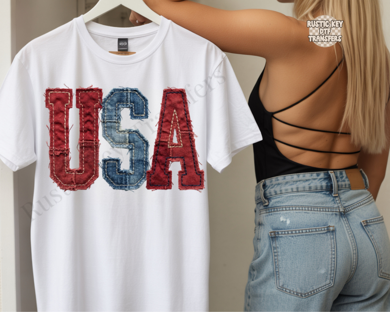 USA Patchwork DTF Transfer, Ready to Press