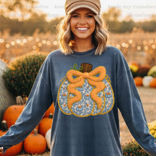 Pumpkin Faux Yarn DTF Transfer, Ready to Press