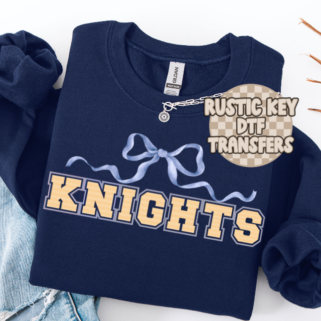 Knights seersucker bow (Navy & Gold) DTF TRANSFER