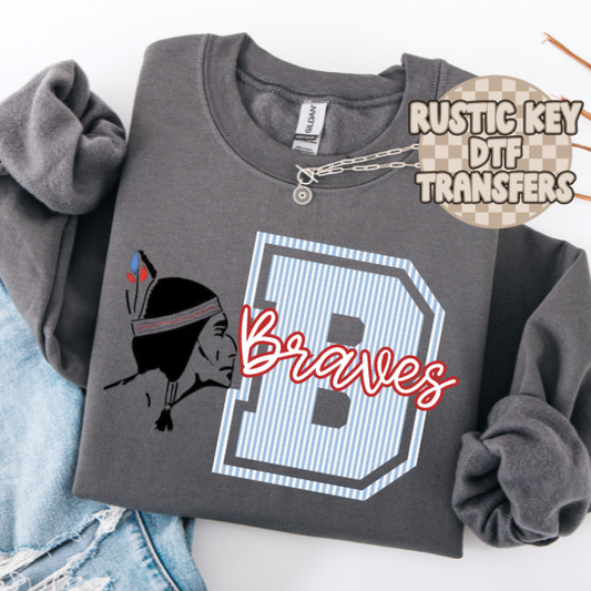 Braves Columbia blue & red seersucker mascot DTF TRANSFER