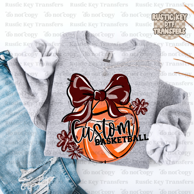 Custom basketball bow DTF Transfer, Ready to Press