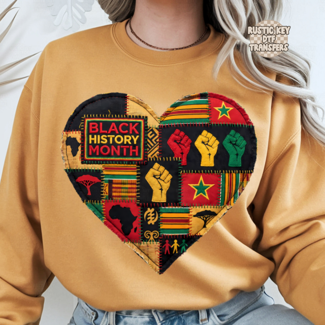 Black history month heart DTF Transfer, Ready to Press