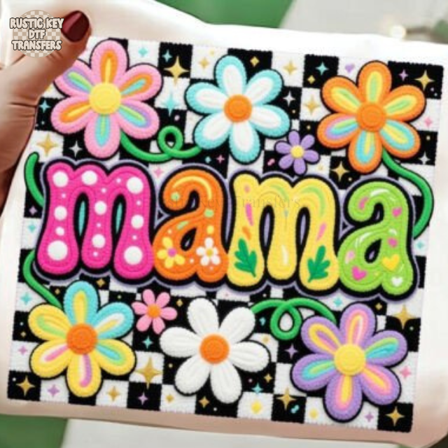 Mama faux yarn floral DTF Transfer, Ready to Press