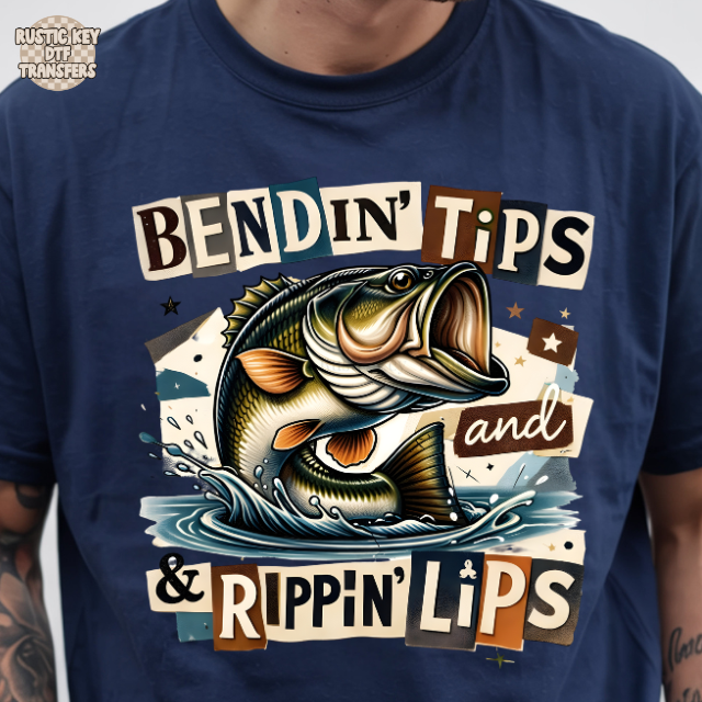 Bendin tips ripping lips bass DTF Transfer, Ready to Press