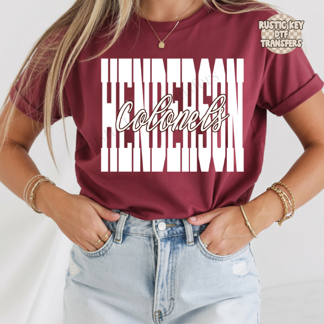 Henderson Colonels tall DTF Transfer, Ready to Press Rustic Key Transfers