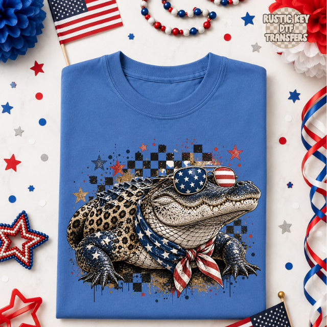 Patriotic Gator DTF Transfer, Ready to Press Rustic Key Transfers