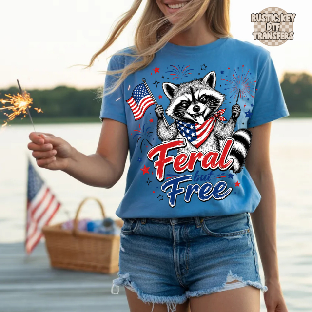 Feral but free racoon DTF Transfer, Ready to Press Rustic Key Transfers