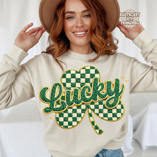 Faux stitch lucky shamrock DTF Transfer, Ready to Press