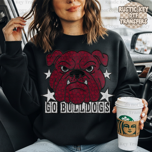 Go bulldogs red Lace DTF Transfer, Ready to Press