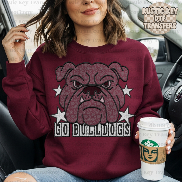 Go Bulldogs white Lace DTF Transfer, Ready to Press