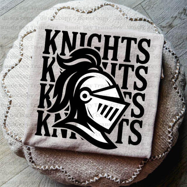Stacked Knights Mascot DTF Transfer, Ready to Press