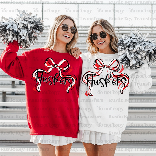 Huskers Mascot Ribbon Bow: DTF TRANSFER, Ready to Press