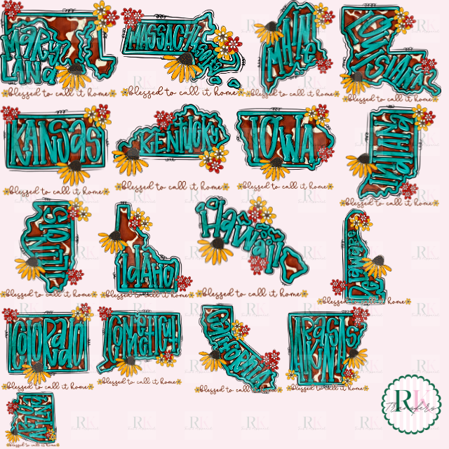Turquoise states DTF Transfer, Ready to Press Rustic Key Transfers