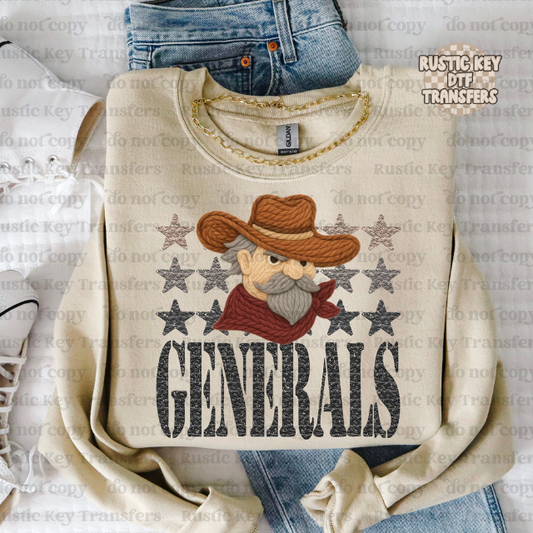 Generals yarn mascot DTF Transfer, Ready to Press