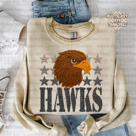 Hawks yarn Mascots DTF Transfer, Ready to Press