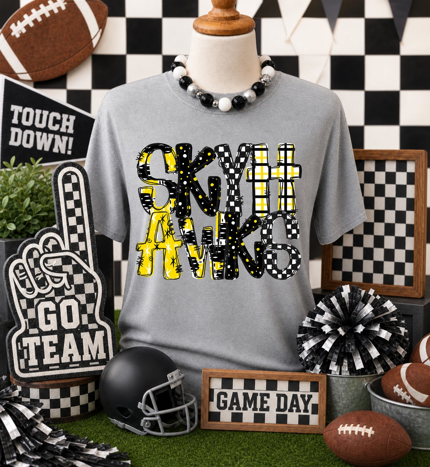 Game day yellow mascots DTF Transfer, Ready to Press Rustic Key Transfers