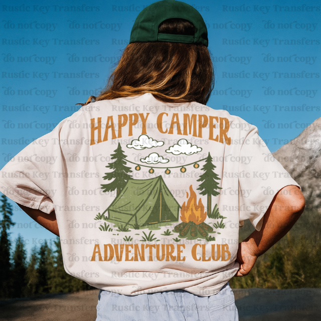 Happy Camper Adventure Club DTF Transfer, Ready to Press