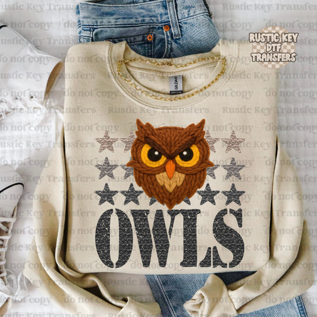 Owls yarn mascot DTF Transfer, Ready to Press