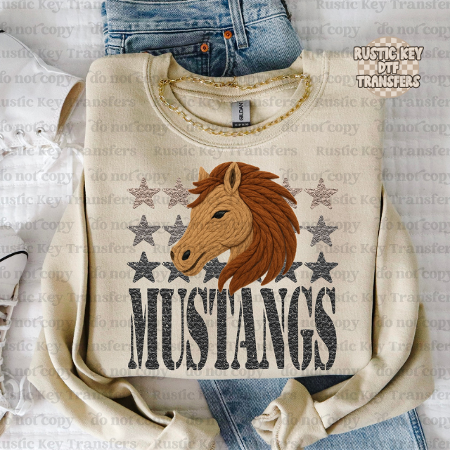 Mustangs yarn mascot DTF Transfer, Ready to Press