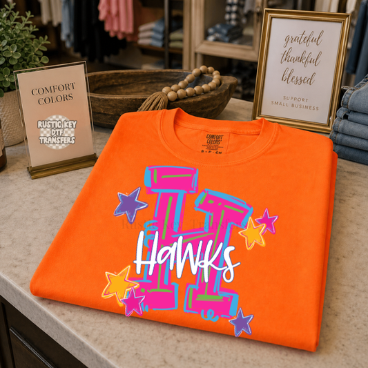 Neon Hype Hawks DTF Transfer, Ready to Press