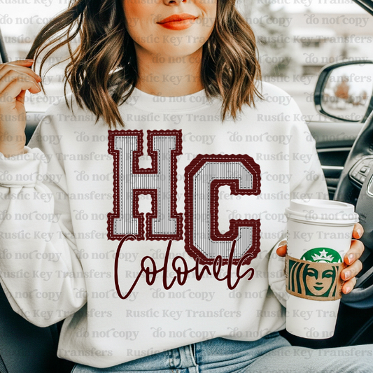 Henderson County Colonels Seersucker DTF Transfer, Ready to Press