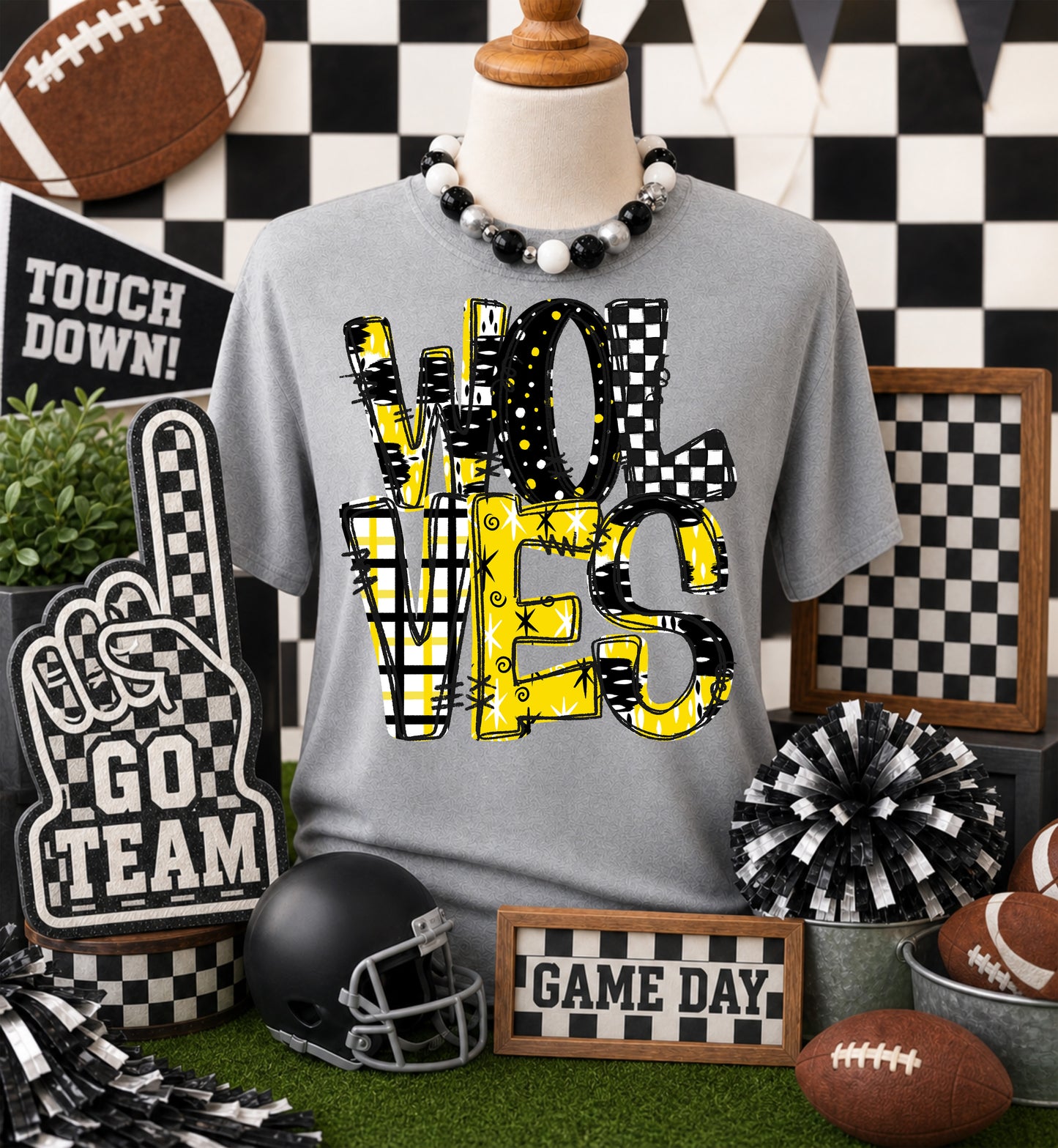 Game day yellow mascots DTF Transfer, Ready to Press Rustic Key Transfers