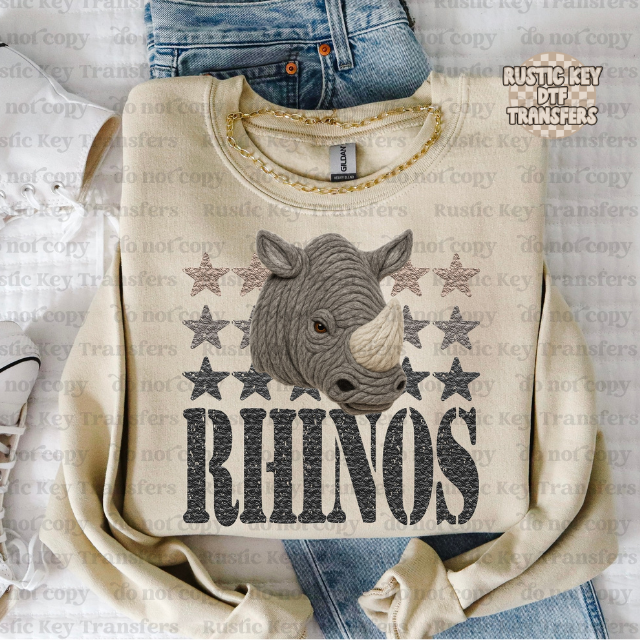 Rhinos Yarn Mascots DTF Transfer, Ready to Press