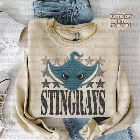 Stingrays yarn mascot DTF Transfer, Ready to Press