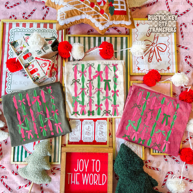 Pink and green bow DTF Transfer, Ready to Press