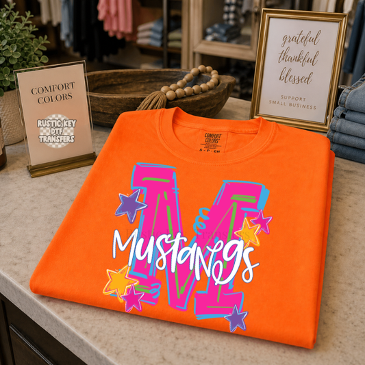 Neon Hype Mustangs DTF Transfer, Ready to Press