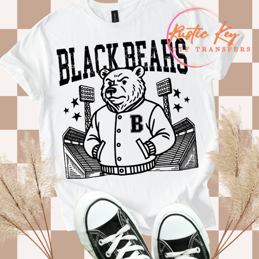 Black bears Letterman mascot DTF TRANSFER