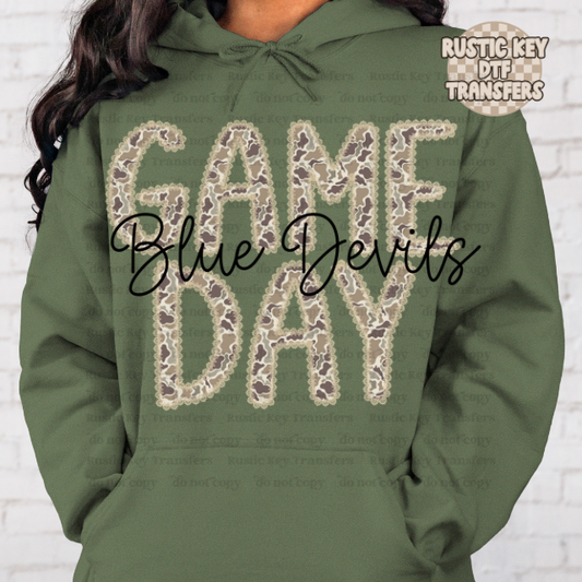 Blue Devils camo lace mascot DTF TRANSFER