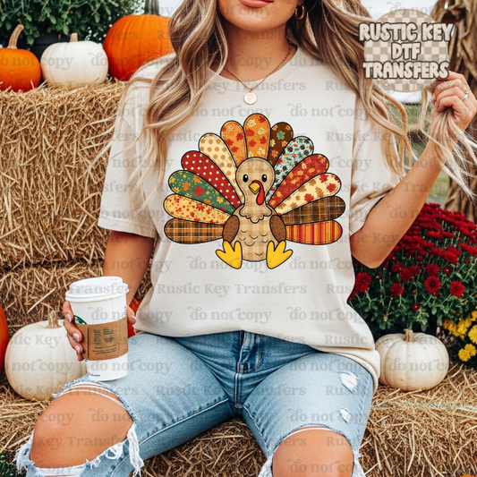 Quilt turkey DTF Transfer, Ready to Press