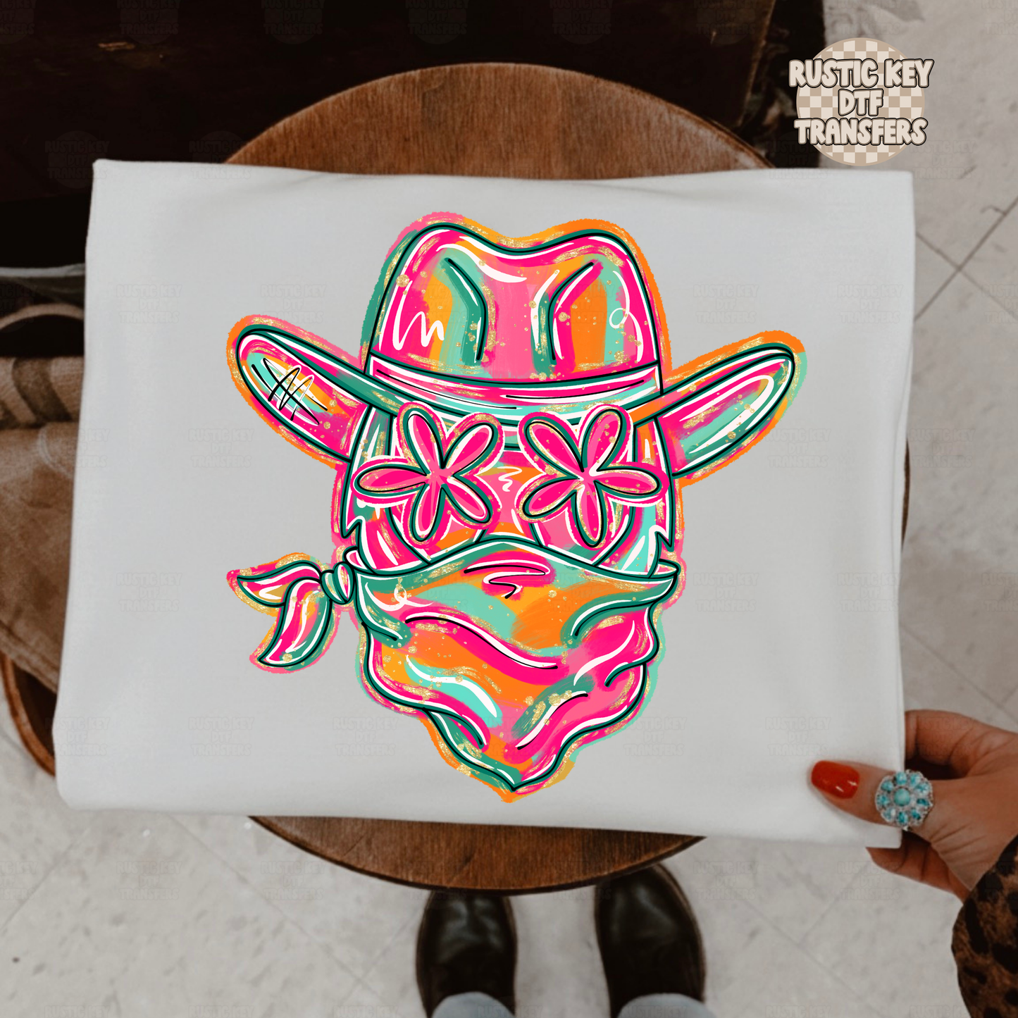 Cowboy/outlaw mascot DTF Transfer, Ready to Press