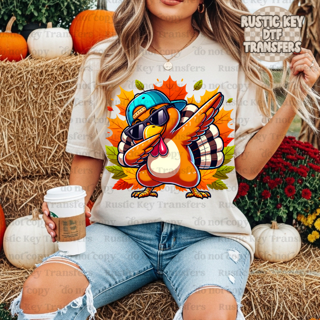 Turkey dabbing DTF Transfer, Ready to Press