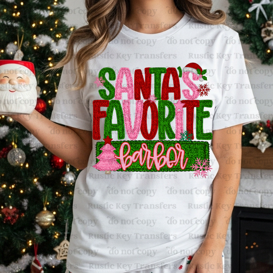 Santa's Favorite Barber DTF Transfer, Ready to Press