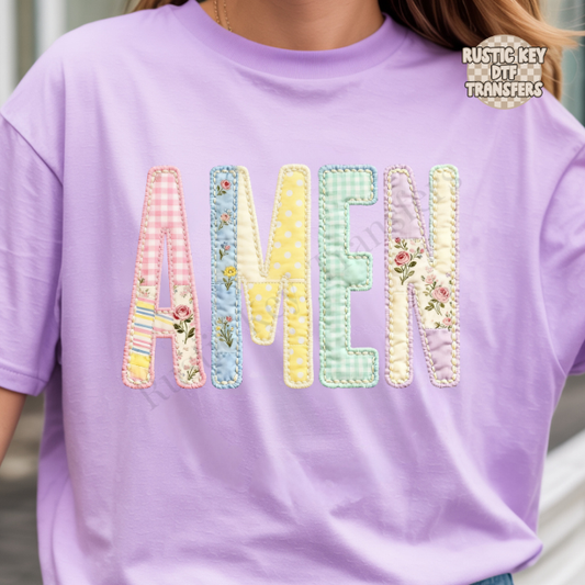 Amen patchwork DTF Transfer, Ready to Press