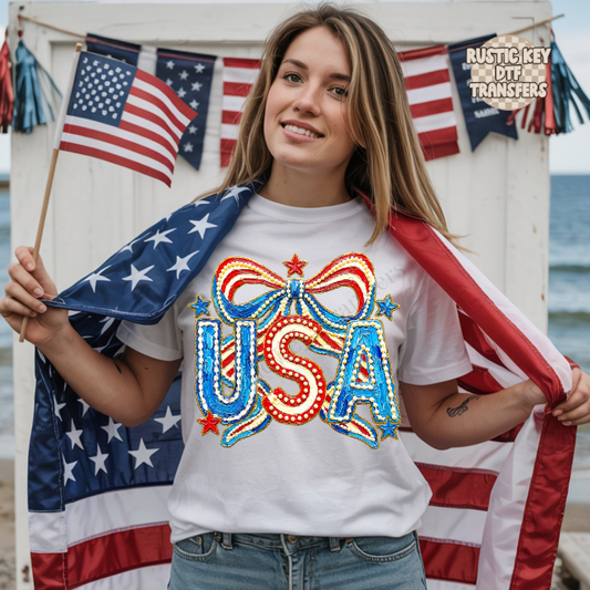 USA Bow brushed DTF Transfer, Ready to Press