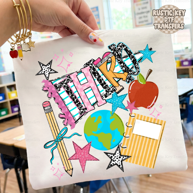 Third grade back to school pennant DTF Transfer, Ready to Press Rustic Key Transfers