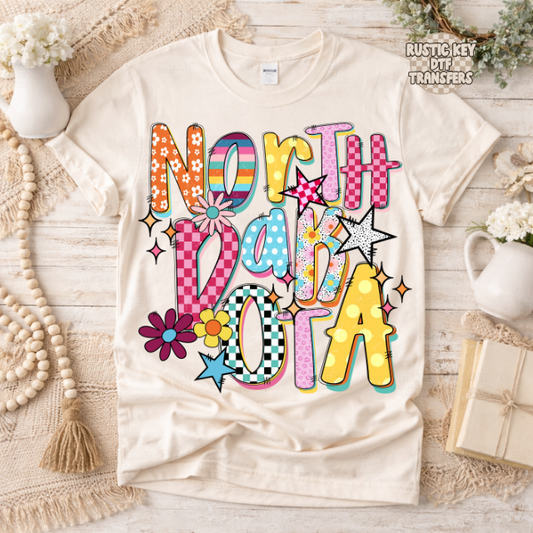 North Dakota Funky Fresh state DTF Transfer, Ready to Press