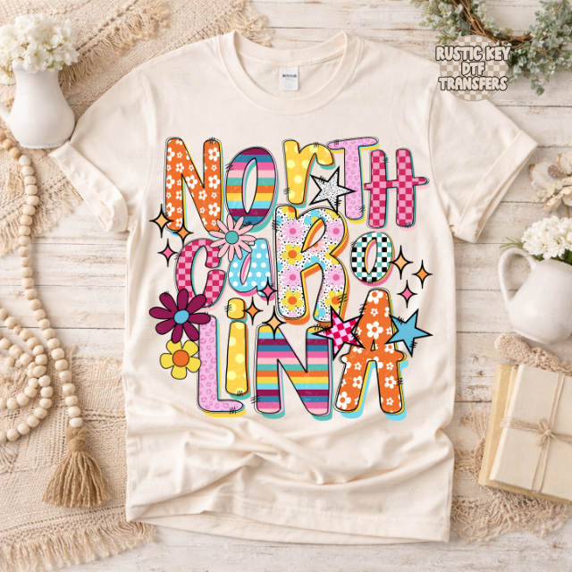 North Carolina Funky Fresh state DTF Transfer, Ready to Press