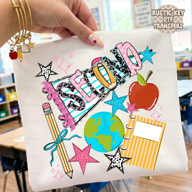 Second grade back to school pennant DTF Transfer, Ready to Press Rustic Key Transfers